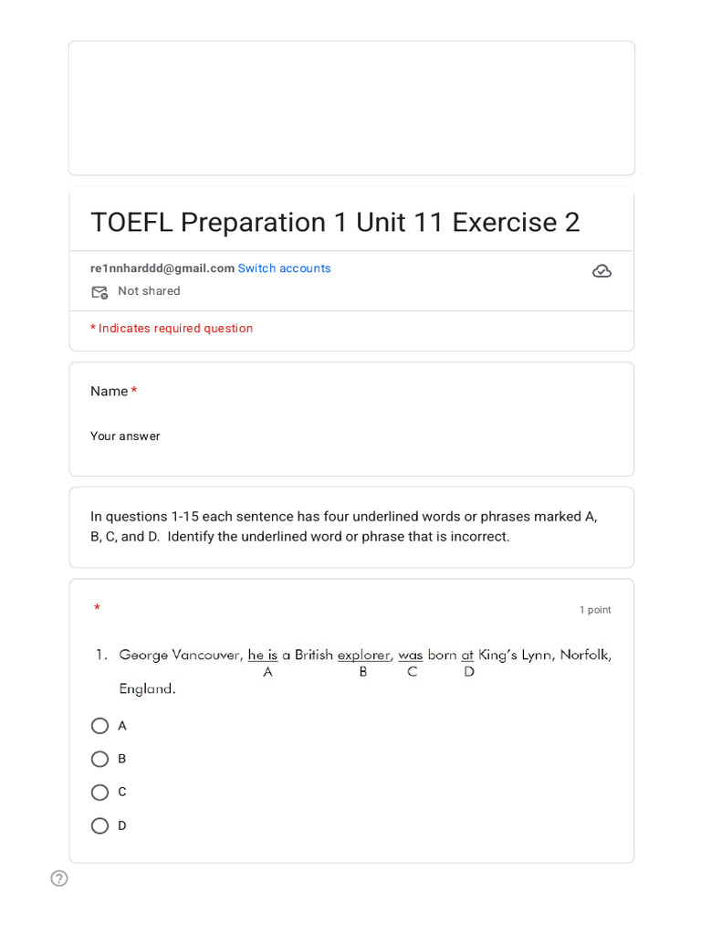 TOEFL Preparation Exercise 2: Error Identification | PDF