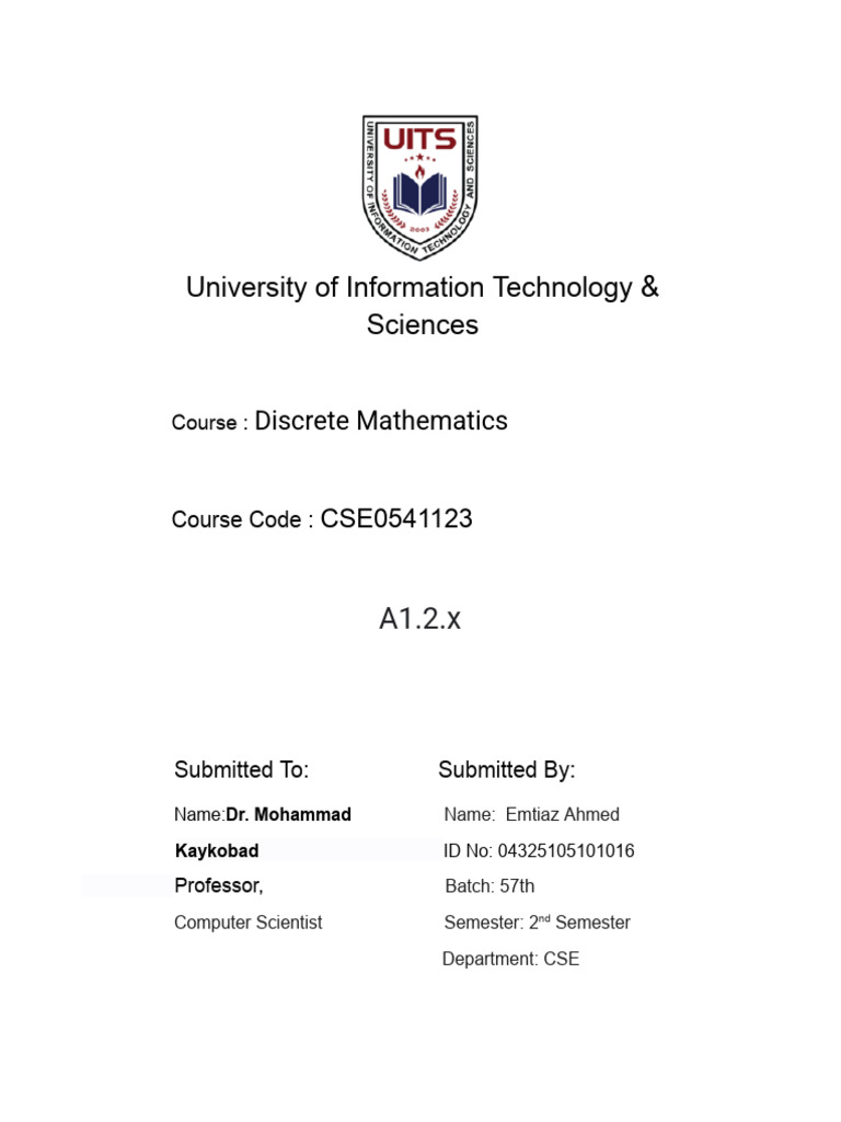 University of Information Technology Sciences: Discrete Mathematics | PDF
