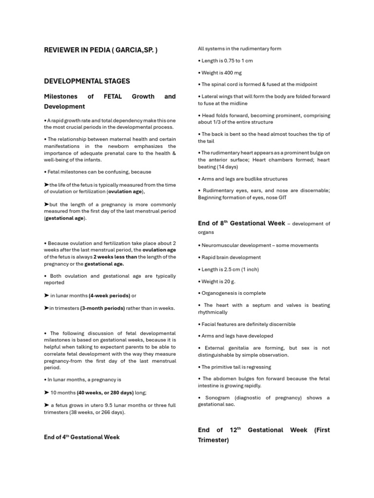 Developmental Stages - Fetal Growth Pedia Reviewer | PDF | Fetus ...