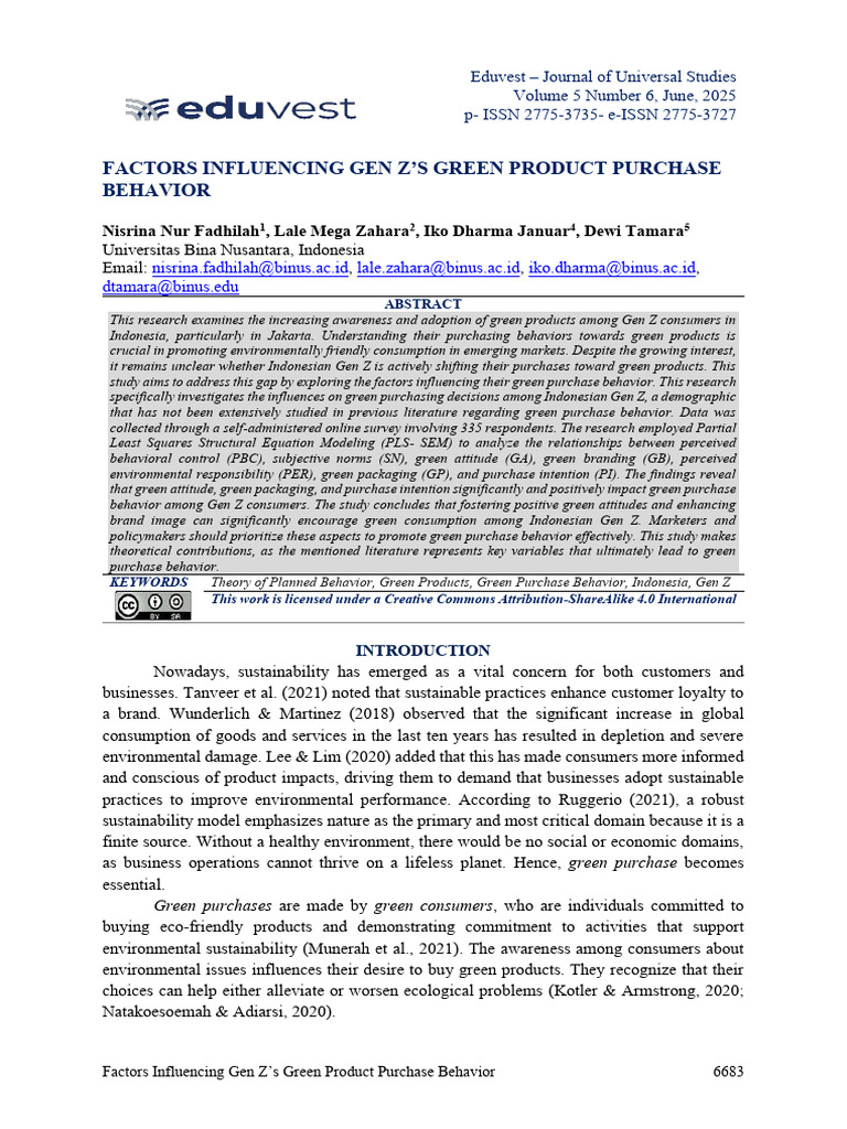 Gen Z's Green Purchase Behavior in Indonesia | PDF | Intention | Behavior