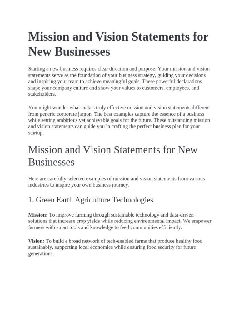 Mission and Vision Statements For New Businesses | PDF | Sustainability ...