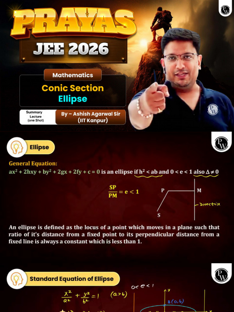 Summary Lecture - Conic Section - Ellipse Class Notes | PDF