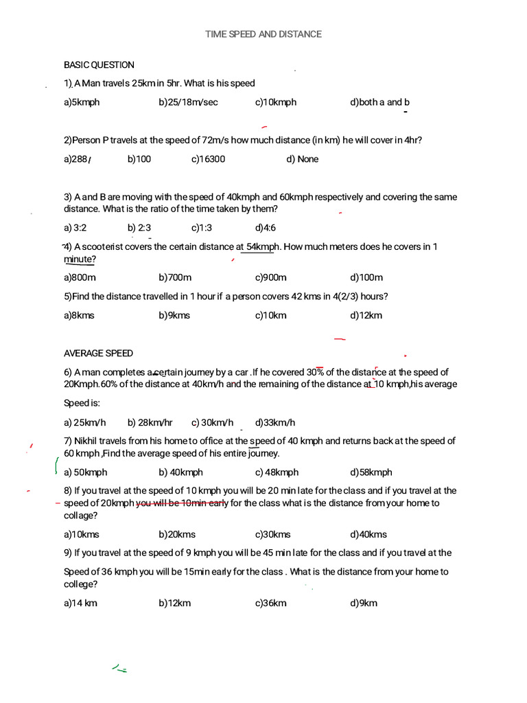 Time Speed and Distance Class Only Questions New | PDF | Speed | Velocity