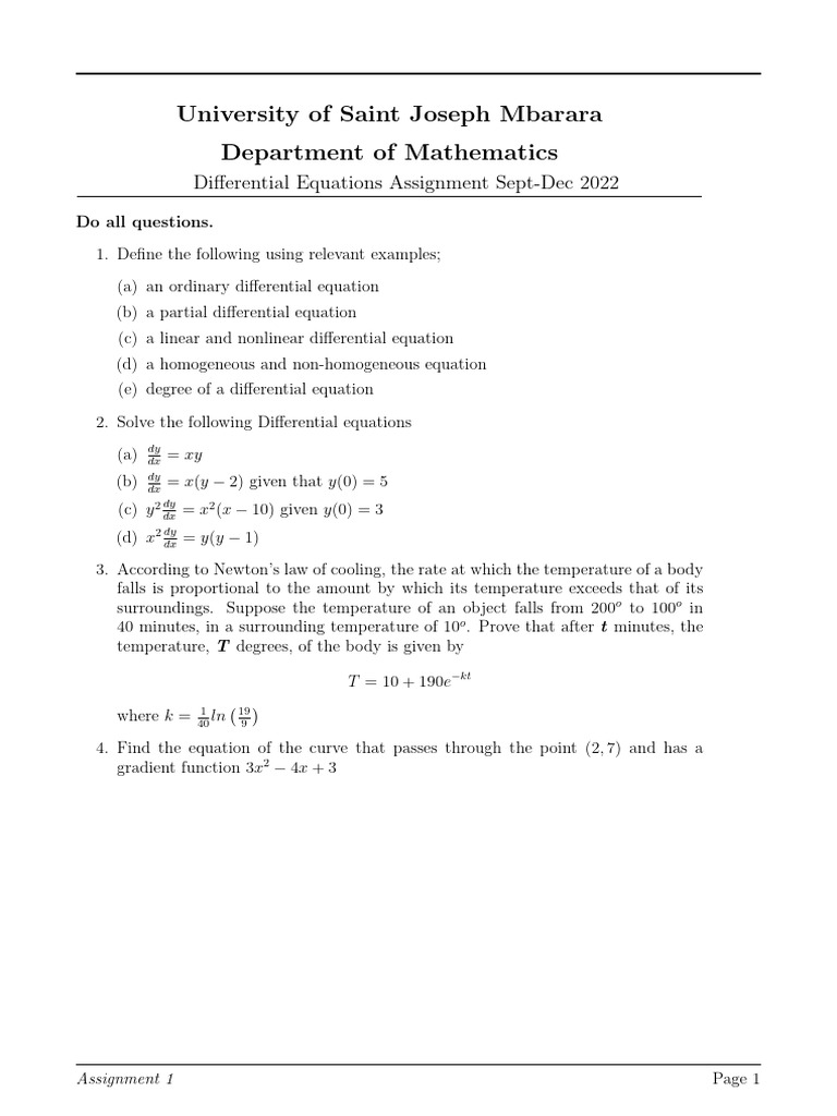 Differential Equations Assignment Guide | PDF