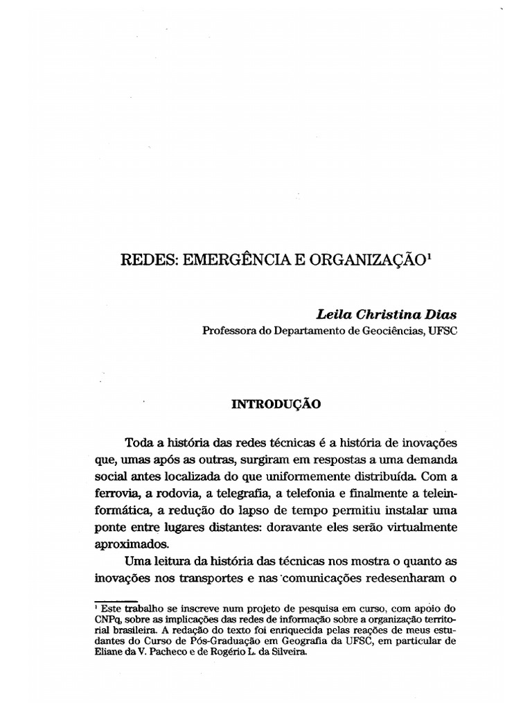 Texto 3 - DIAS - Redes - Emergencia e Organizaçao | PDF