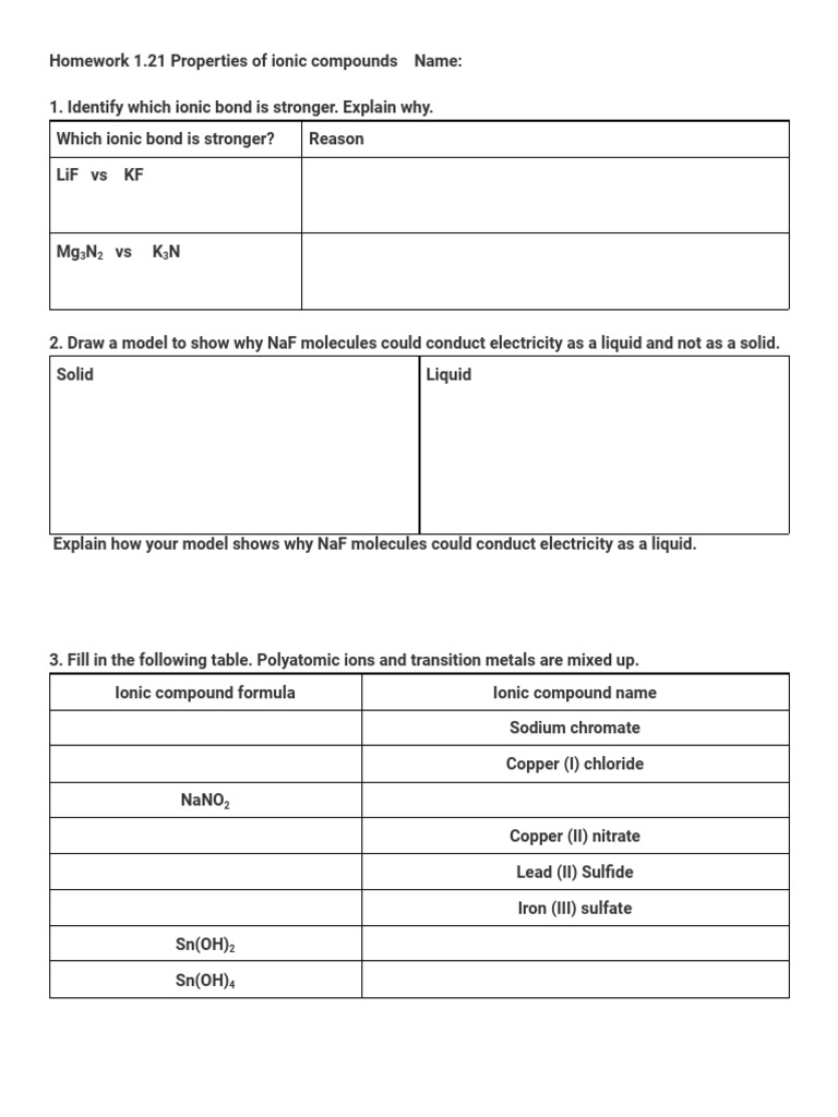 #12 HW Properties of Ionic Compounds | PDF