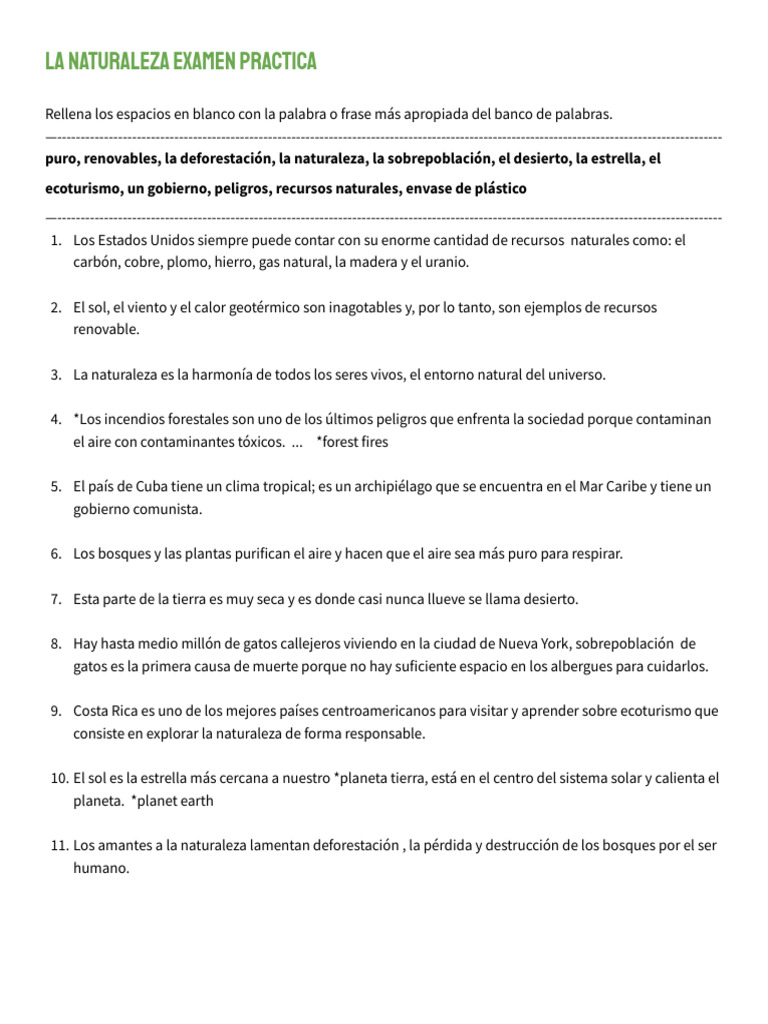 La Naturaleza Examen Practica | PDF | Entorno natural | Tierra