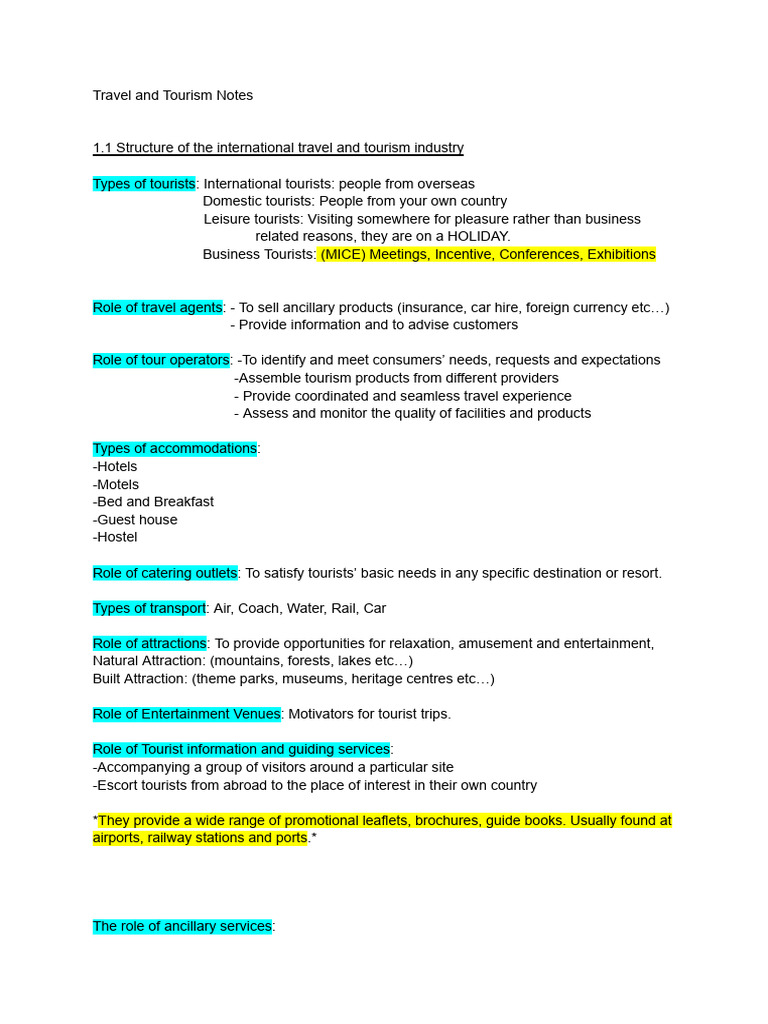 Travel and Tourism Notes | PDF | Tourism | Infrastructure