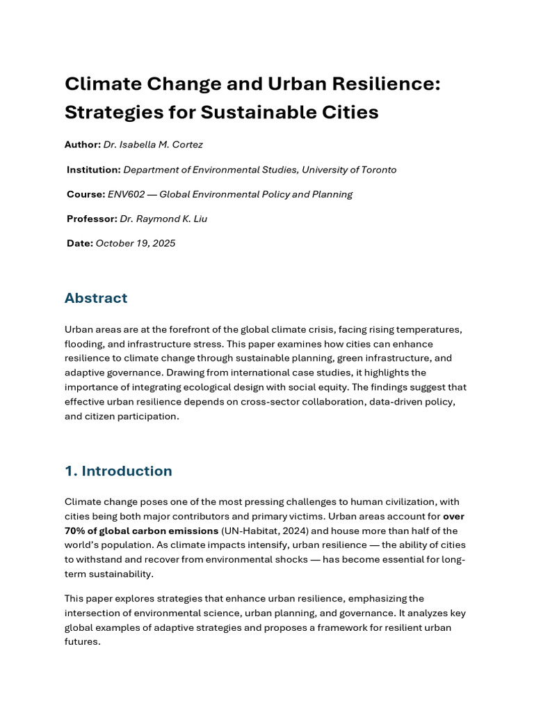 Urban Resilience Strategies for Climate Change | PDF | Climate ...