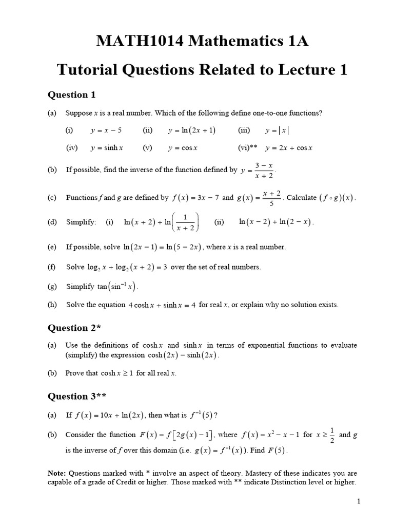 MATH1014 - All Tutorials - Questions | PDF | Function (Mathematics ...