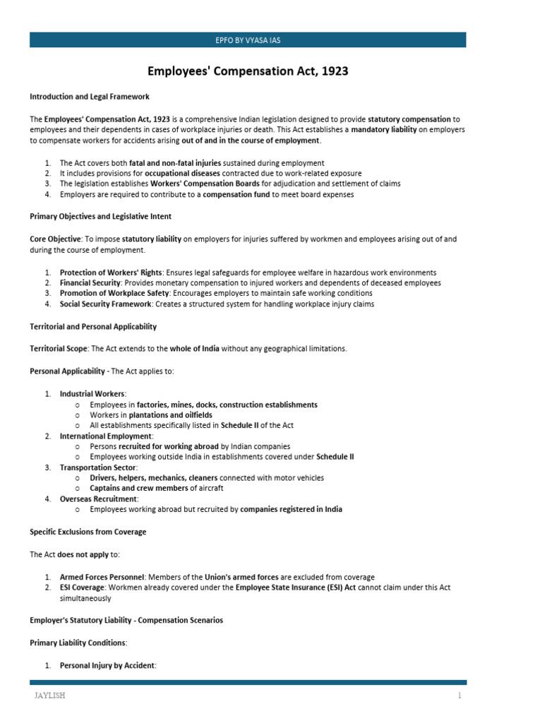 11.employee Compensation Act.1923 | PDF | Employment | Workers ...