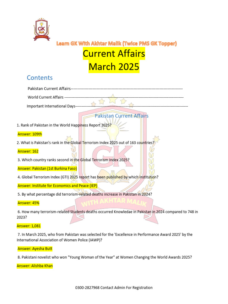 Pakistan Current Affairs March 2025 | PDF | Pakistan