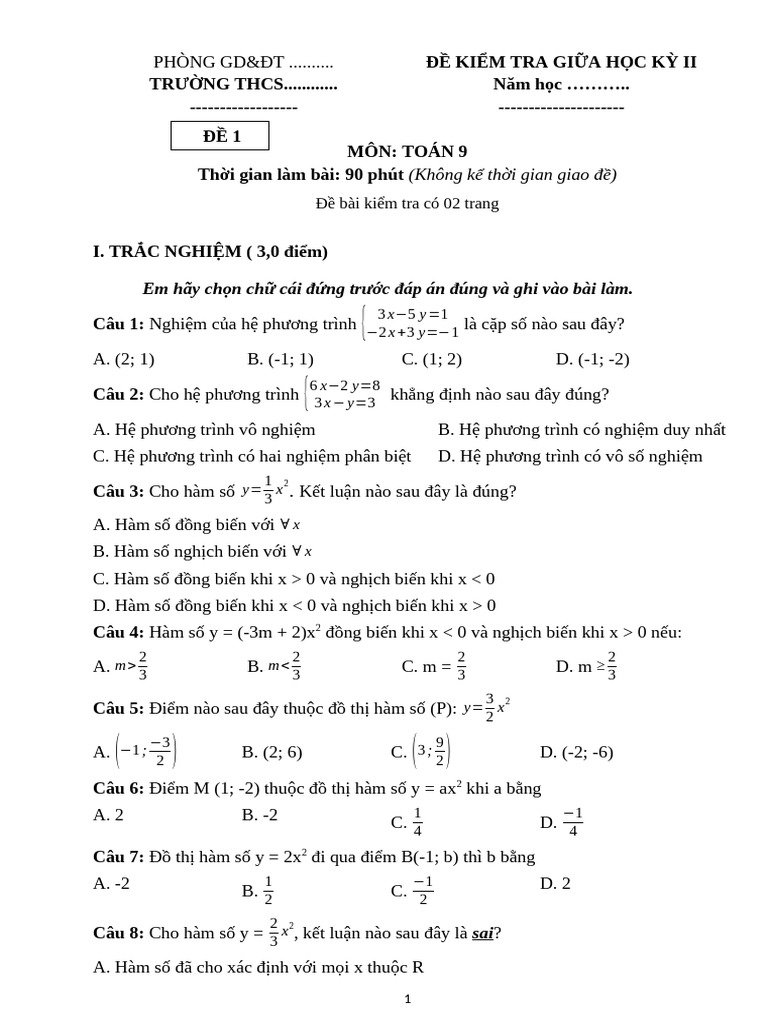 Đề 1, Đa, TN 3 7 Ok | PDF