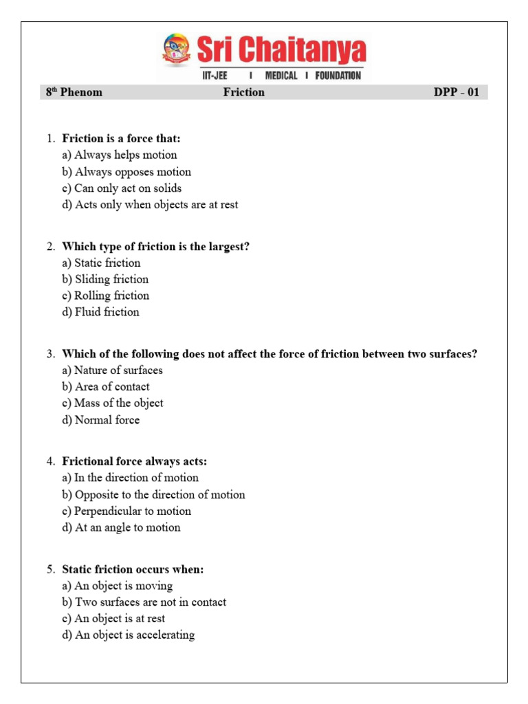 Understanding Friction: Key Concepts and Questions | PDF | Friction | Force