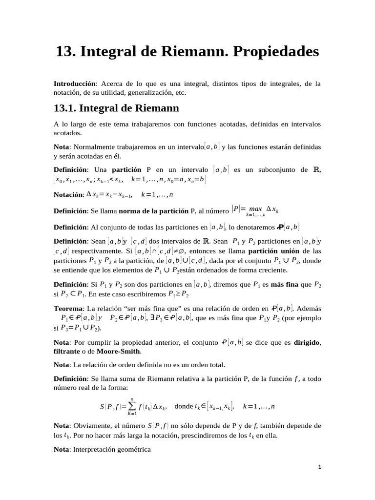 Propiedades de la Integral de Riemann | PDF | Integral | Análisis ...