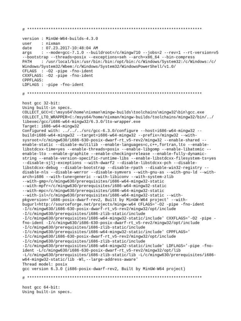 MinGW-W64 Build Configuration Details | PDF | Software | C++