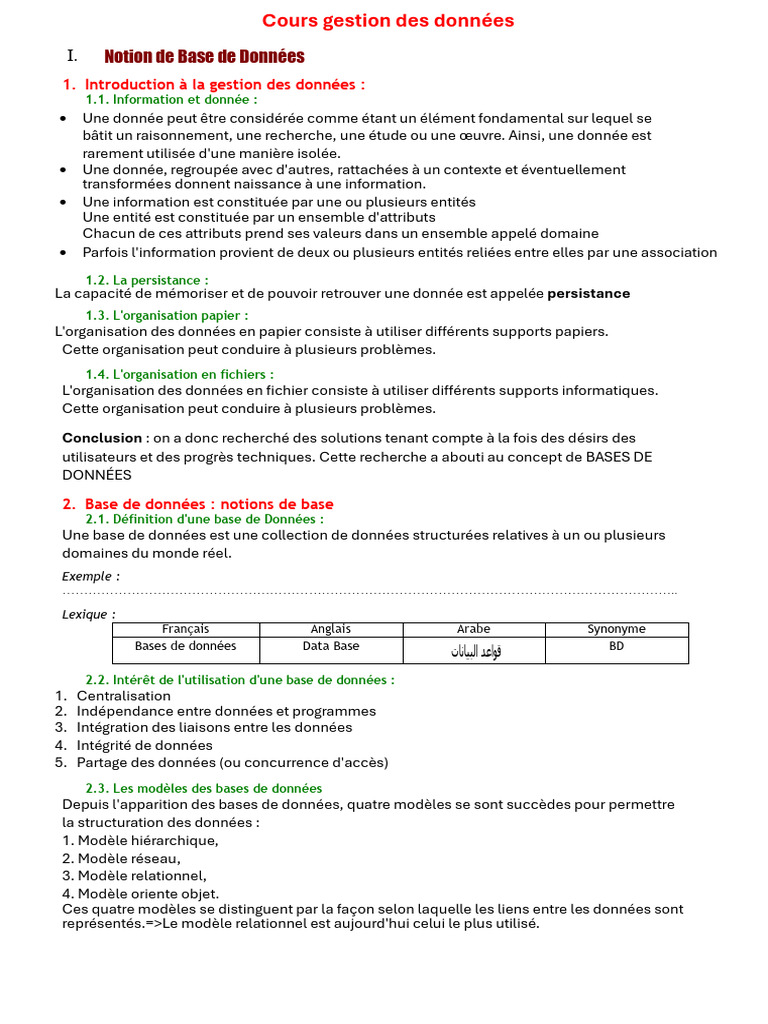 Introduction à la gestion des données | PDF | Bases de données | Base ...