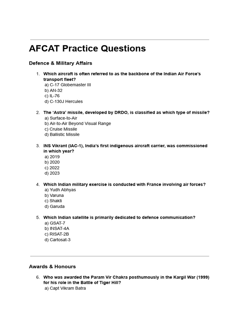 AFCAT Practice Questions for Defence Aspirants | PDF