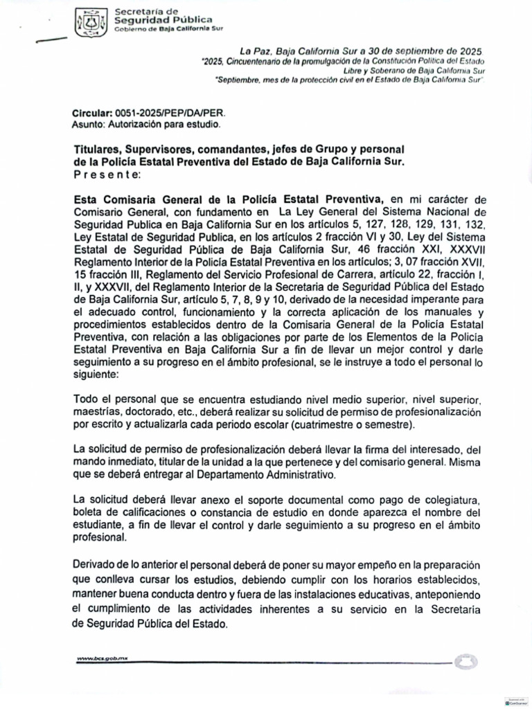 Circular 0051 2025 Pep Da Per Autorizacion para Estudio | PDF