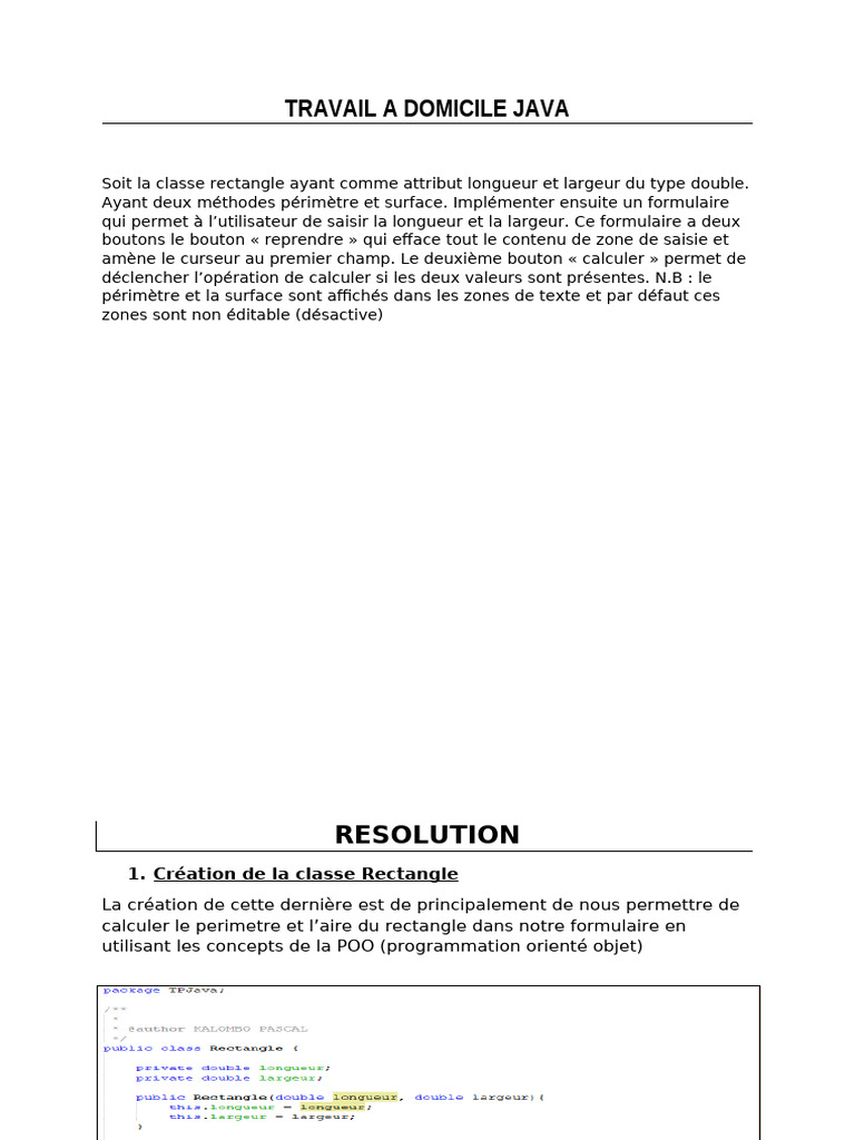 Formulaire Java pour calculer rectangle | PDF