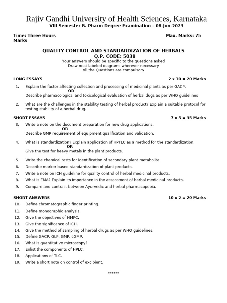 Pharm - 5038 - Quality Control and Standardizations of Herbals - TTP ...