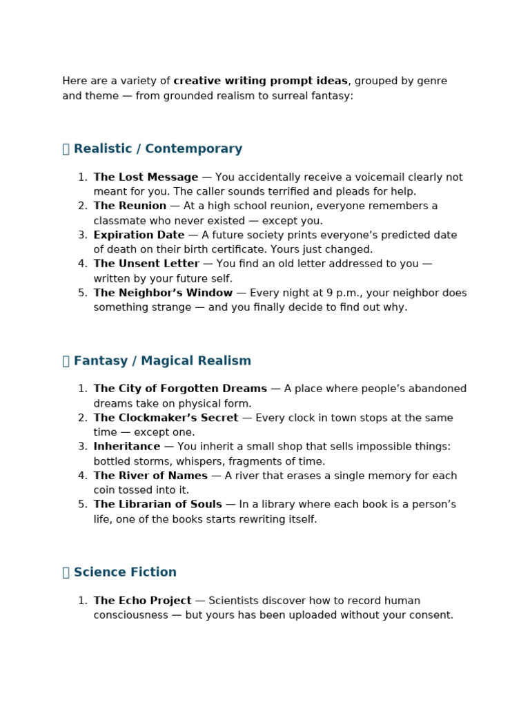 Creative Writing Prompts by Genre | PDF
