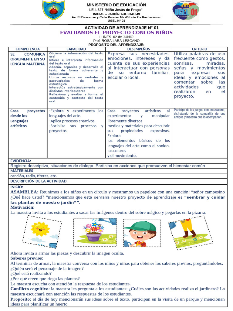 Actividades de Aprendizaje en Jardín Infantil | PDF | Evaluación ...