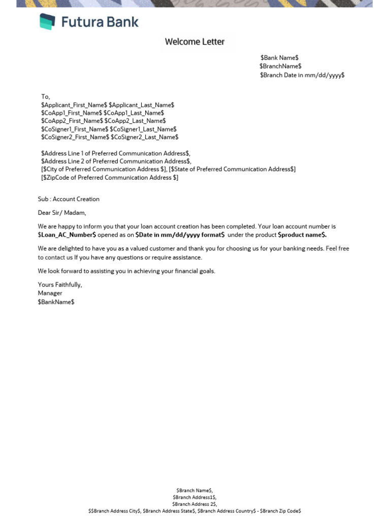Bank Welcome Letter for New Customers | PDF