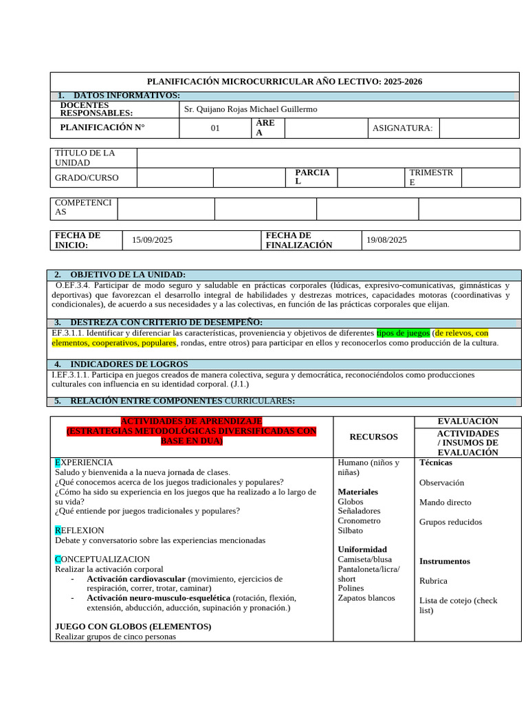 Plan Clase 2025 | PDF | Plan de estudios | Aprendizaje