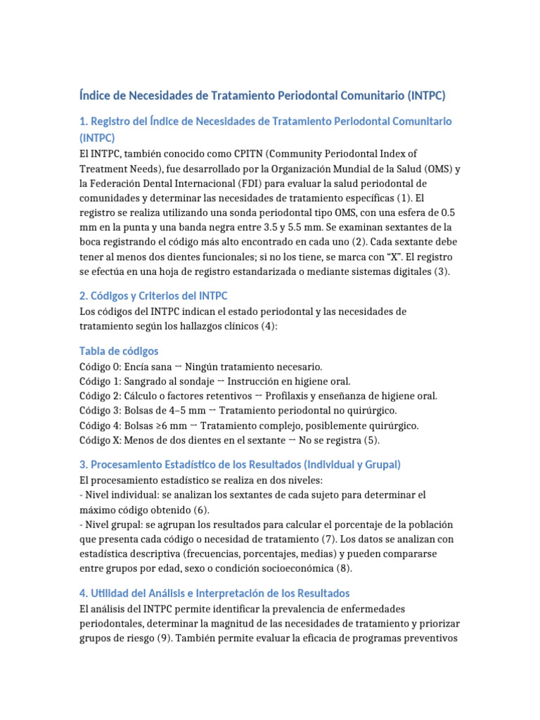 Índice de Necesidades de Tratamiento Periodontal | PDF | Cuidado de la ...