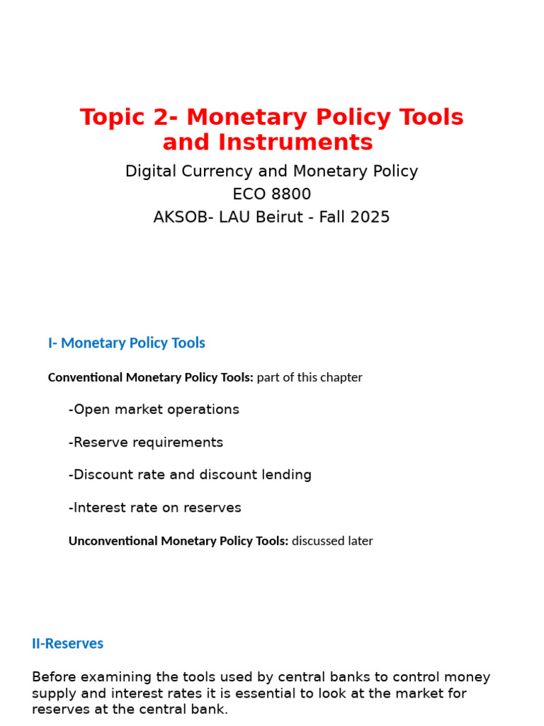 Topic 2 - Monetary Policy Tools and Instruments | PDF | Federal Funds ...