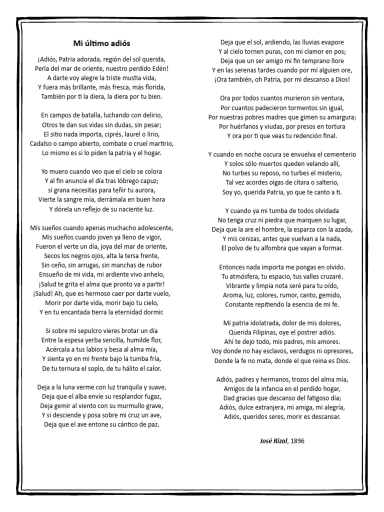 Mi Último Adiós de José Rizal | PDF | Poemas