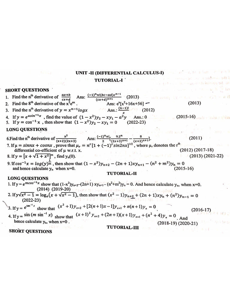 Differential Calculus 1 Pyq Solutions Engineering Mathematics 1 | PDF