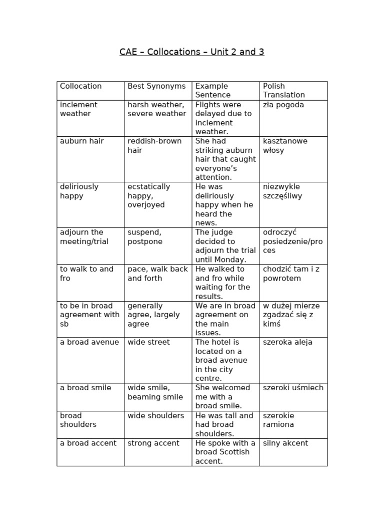 CAE Collocations: Units 2 & 3 Guide | PDF