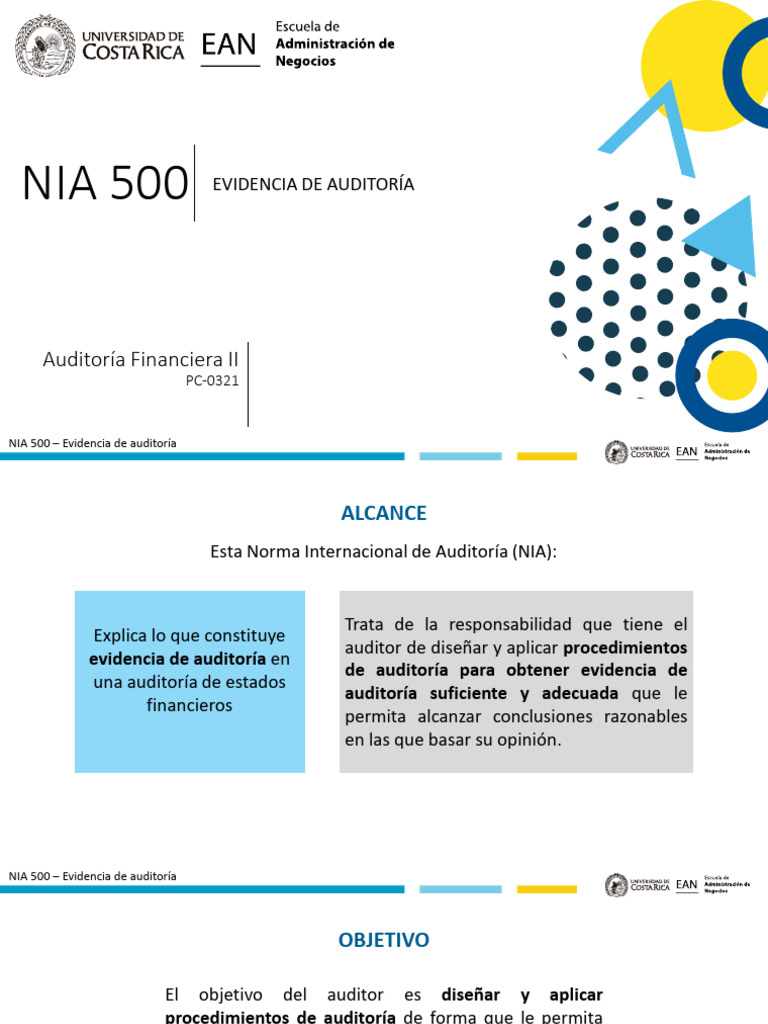 NIA 500: Evidencia de Auditoría Financiera | PDF | Auditoría | Contralor
