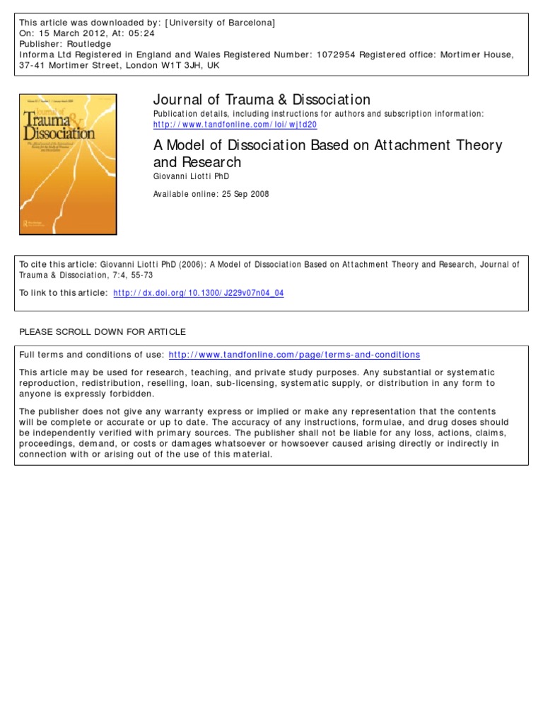 Liotti 2006. A Model of Dissociation Based On Attachment Theory and ...