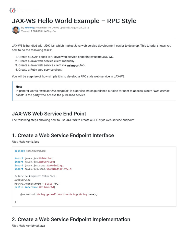JAX-WS RPC Web Service Tutorial | PDF | Soap | Java (Programming Language)