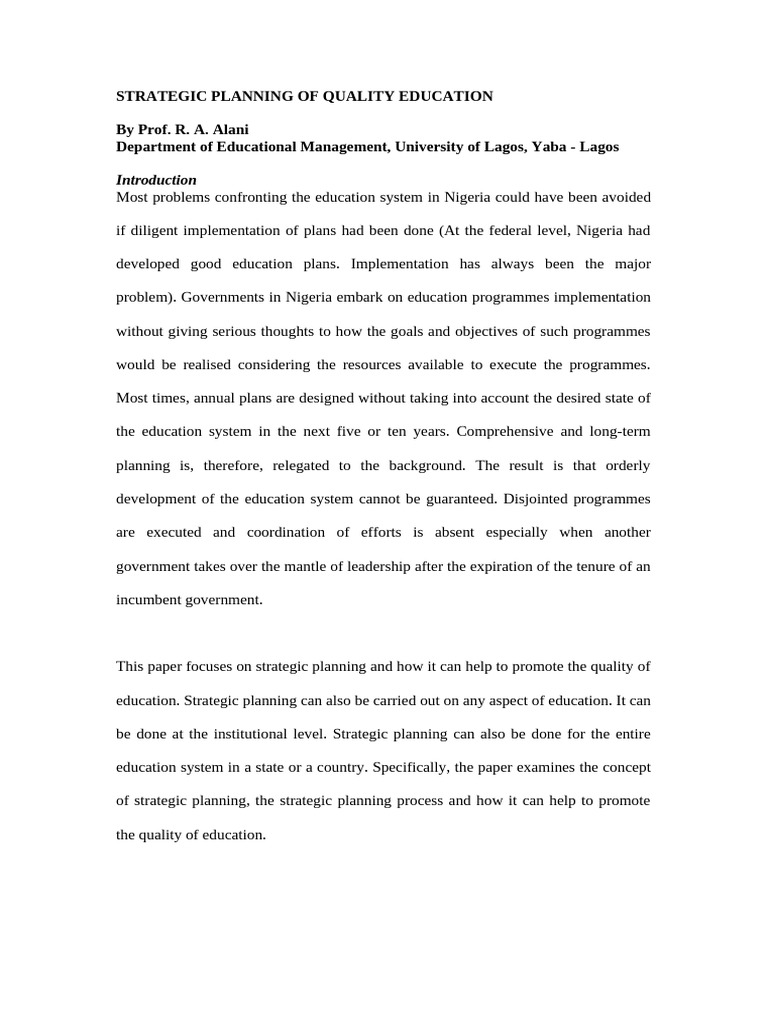 Strategic Planning for Quality Education | PDF | Swot Analysis ...