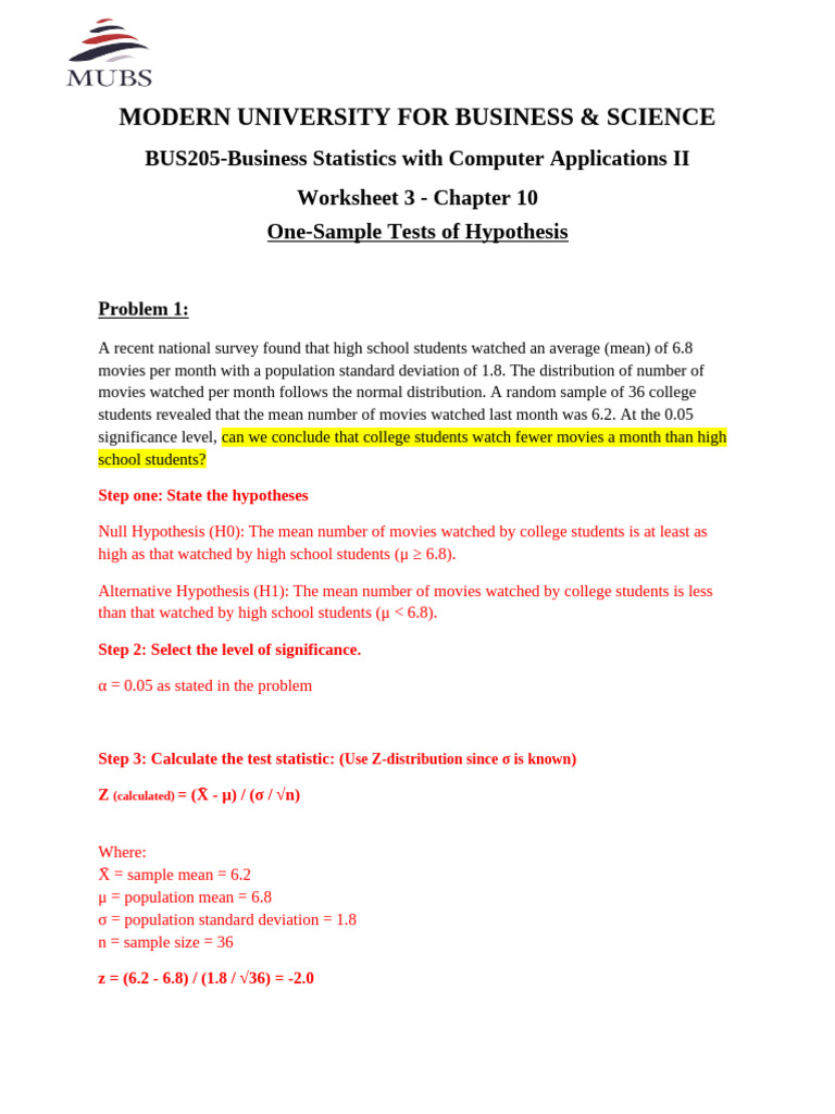 Business Statistics Hypothesis Testing Guide | PDF | P Value ...
