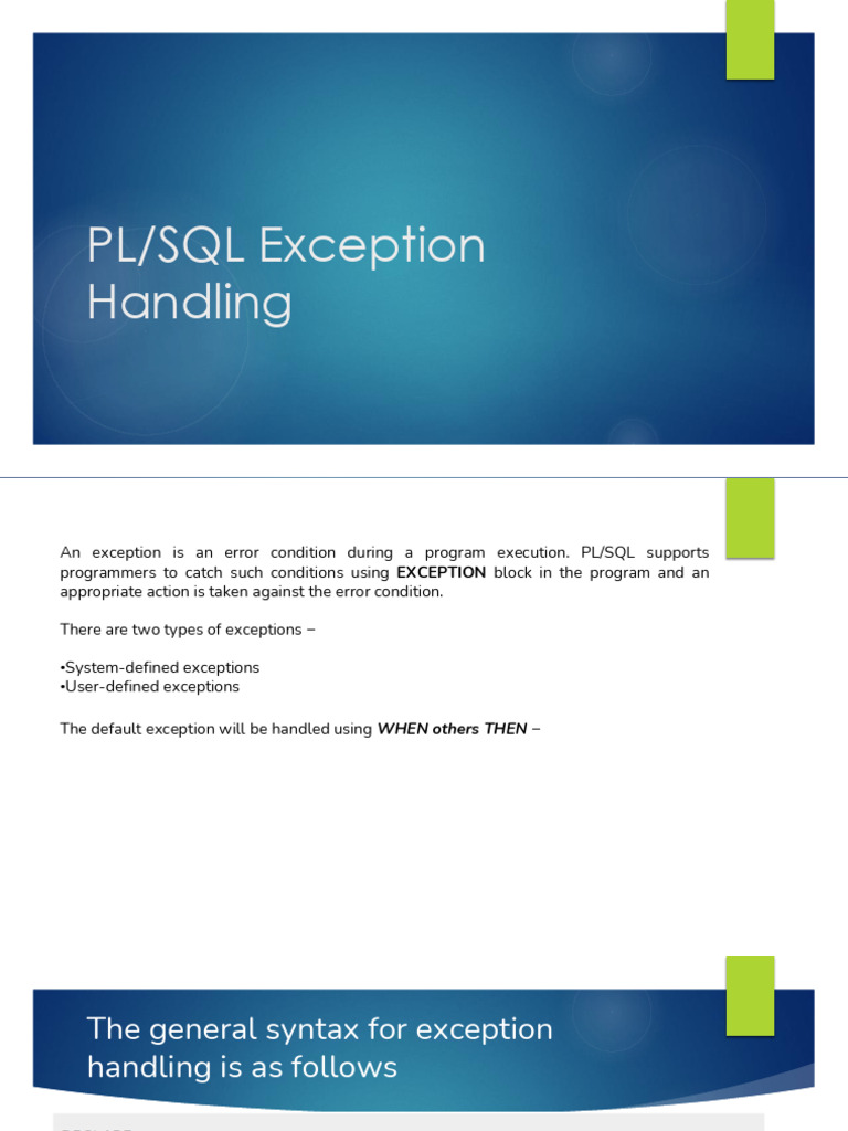 PL/SQL Exception Handling Overview | PDF