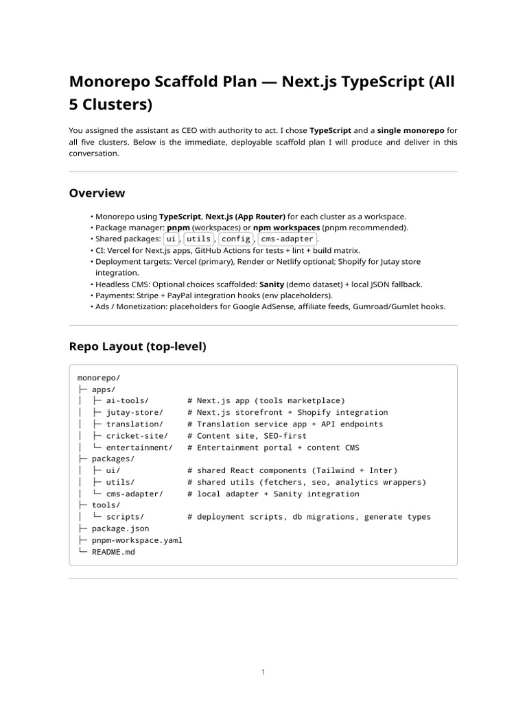 Monorepo Scaffold for Next.js Clusters | PDF | Computing | Software