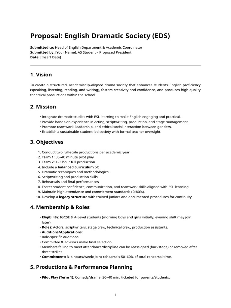 English Dramatic Society Proposal | PDF | Learning