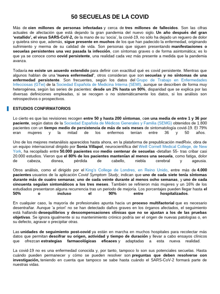 Secuelas Persistentes de la COVID-19 | PDF | Trastorno mental ...