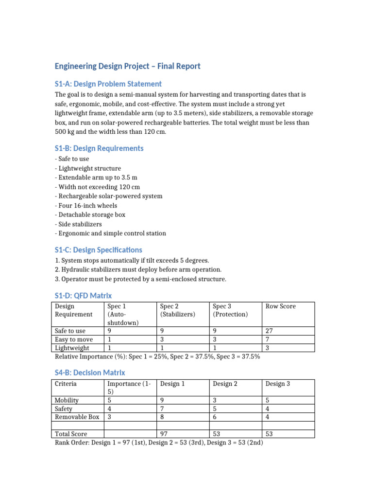 Semi-Manual Date Harvesting System Design | PDF