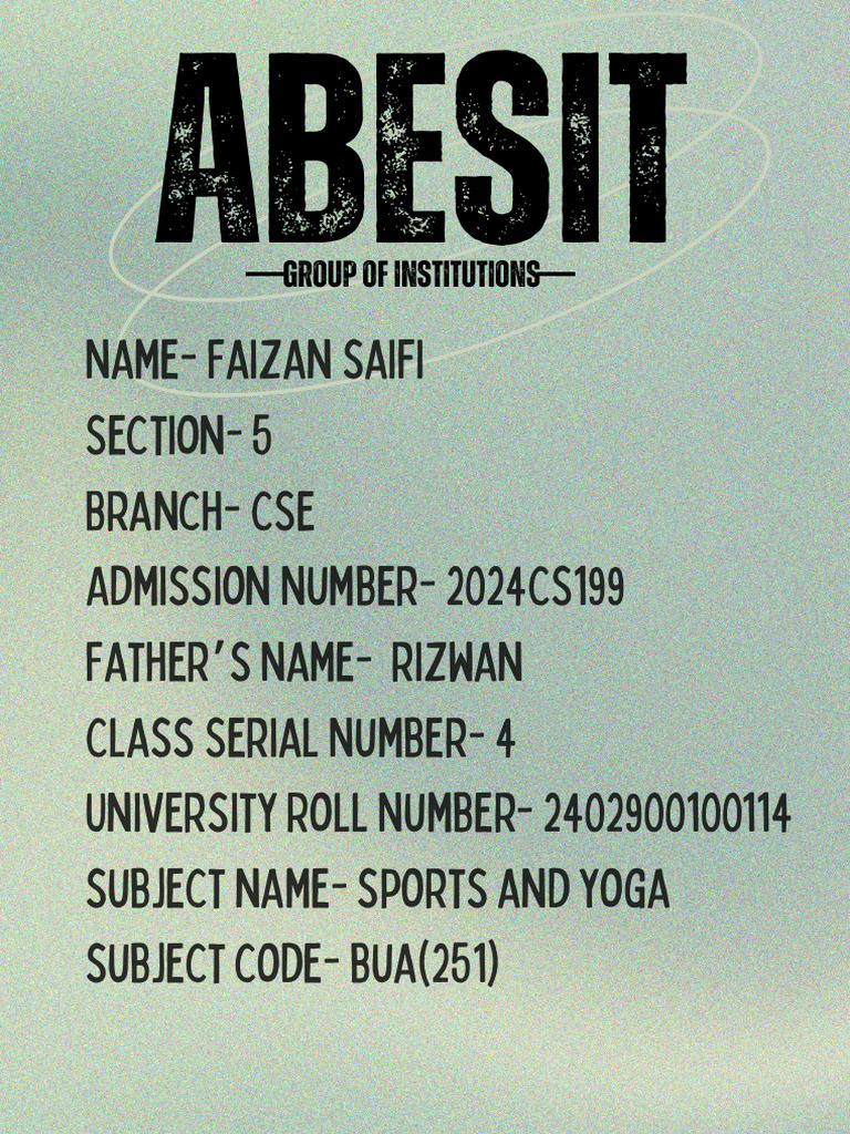 Faizan Saifi CSE Sports & Yoga Portfolio | PDF
