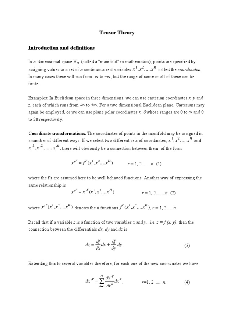 Tensor Theory Introduction and Definitions | PDF | Tensor | Coordinate ...