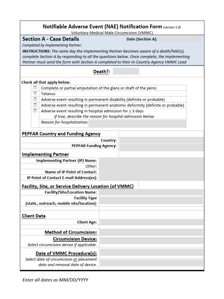 VMMC Notifiable Adverse Event Form | PDF | Circumcision | Medical ...