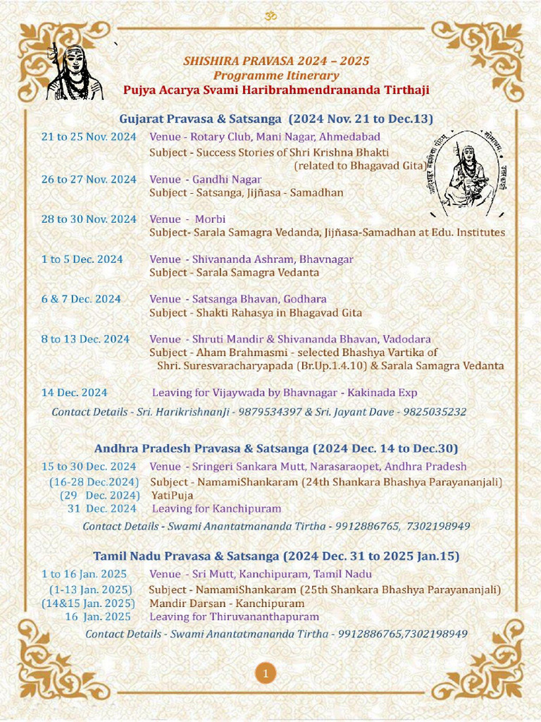 Shishira Pravasa 2024-2025 - Itinerary | PDF