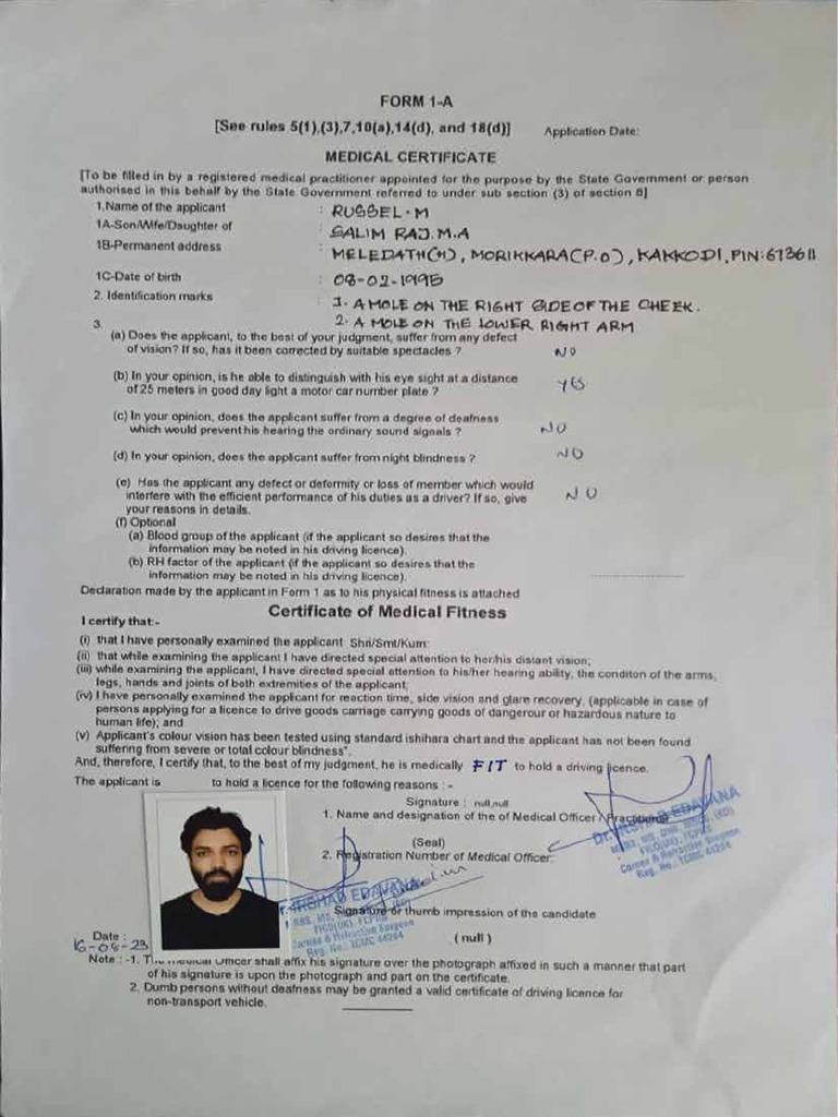 Russel.m - DL and Fitness Certificate | PDF