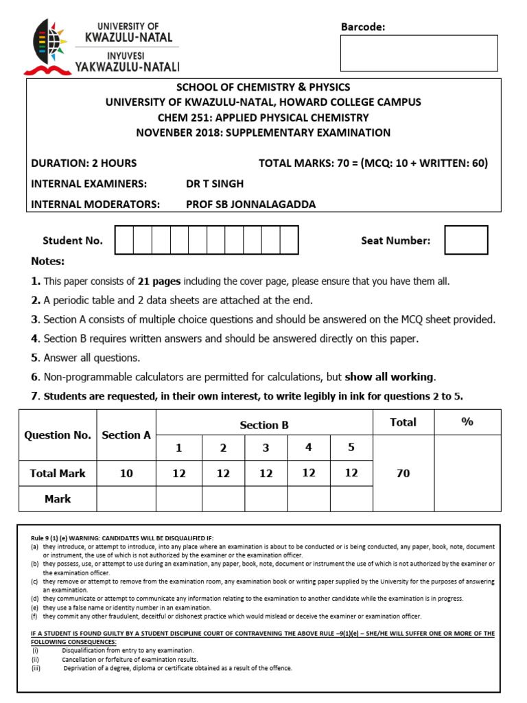 Chem 251 Supplementary Exam Guide | PDF | Heat | Gases